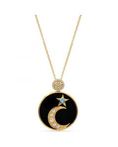 Women's 14K Gold Plated Celestial Moon Star Pendant Necklace Medallion in Sterling Silver