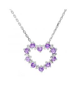 Women's Amethyst (1/2 ct.t.w.) and White Topaz (1/5 ct.t.w.) Heart Pendant Necklace in Sterling Silver