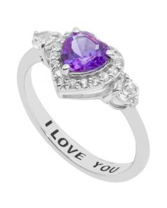 Amethyst (5/8 ct.t.w.) and White Topaz (1/2 ct.t.w.) 'I Love You' Message Ring in Sterling Silver