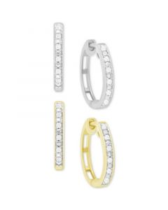 2-Pc. Set Diamond Hoop Earrings (1/6 ct. t.w.) in Sterling Silver & 14k Gold-Plated Sterling Silver