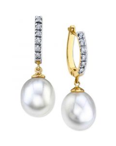 Cultured Freshwater Pearl (9mm) & Diamond (1/5 ct. t.w.) Earrings in 14k Gold