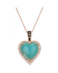 Chocolatier® Aquaprase & Diamond (1/3 ct. t.w.) Heart 18" Pendant Necklace in 14k Rose Gold