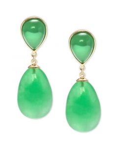 Dyed Green Jade Drop Earrings in 14K Yellow Gold-Plated Sterling Silver