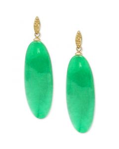 Dyed Green Jade Oval Drop Earrings in 14k Gold-Plated Sterling Silver