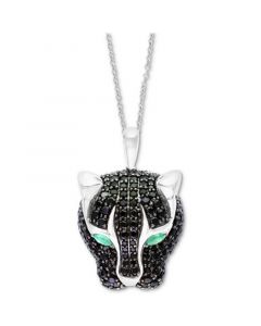 EFFY® Black Spinel (4-1/2 ct. t.w.) & Green Onyx Panther 18" Pendant Necklace in Sterling Silver