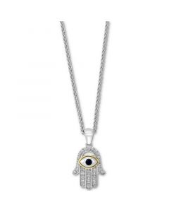 EFFY® Sapphire (1/10 ct. t.w.) & Diamond (1/5 ct. t.w.) Hamsa Hand 18" Pendant Necklace in Sterling Silver & 18k Gold-Plate