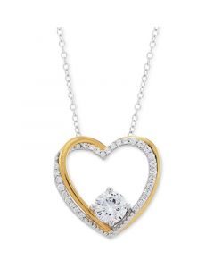 Cubic Zirconia Heart 18" Pendant Necklace in Sterling Silver & 14k Gold-Plate