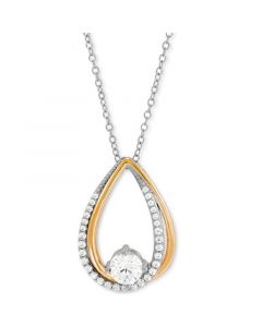 Cubic Zirconia Teardop 18" Pendant Necklace in Sterling Silver & 14k Gold-Plate