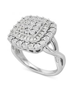 Diamond Square Halo Cluster Ring (1/4 ct. t.w.) in Sterling Silver