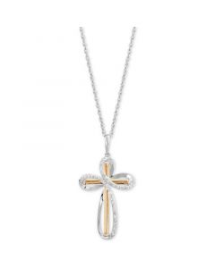 Diamond Cross 18" Pendant Necklace (1/5 ct. t.w.) in Sterling Silver & 10k Gold