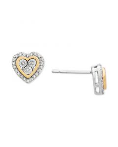 Diamond Heart Stud Earrings (1/10 ct. t.w.) in Sterling Silver  & 14k Gold