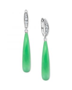 Dyed Green Jade & White Zircon (7/8 ct. t.w.) Briolette Drop Earrings in Sterling Silver