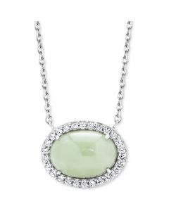 Jade & White Zircon (1/2 ct. t.w.) 18" Pendant Necklace in Sterling Silver