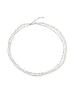 Cultured Freshwater Pearl (4-4-1/2mm) & Paperclip Chain Layered Necklace 17"+ 1-1/2" extension, in Sterling Silver