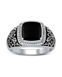 Men's Onyx & Diamond (1/10 ct. t.w.) Ring in Sterling Silver