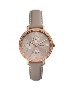 Women's Jaqueline rose gold tone multifunction movement, gray leather watch 38mm