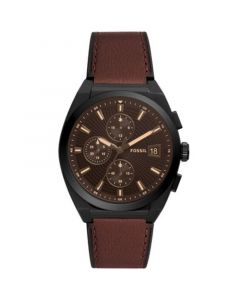 Men's Everett chronograph movement, brown leather watch 42mm