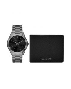 Men's Gunmetal Stainless Bracelet Watch 44mm Gift Set