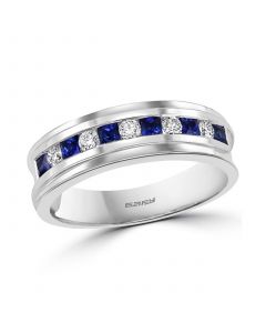 EFFY® Men's Sapphire (3/8 ct. t.w.) & Diamond (1/4 ct. t.w.) Band in 14k White Gold