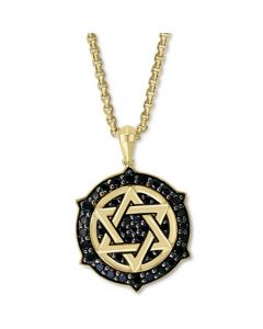 EFFY® Men's Black Diamond Star of David Ship's Wheel 22" Pendant Necklace (5/8 ct. t.w.) in 14k Gold