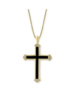 EFFY® Men's Onyx & Diamond (1/10 ct. t.w.) Cross 22" Pendant Necklace in 14k Gold