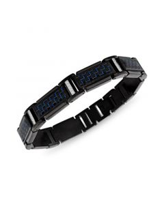 Diamond (1/5 ct. t.w.) & Blue Carbon Fiber Link Bracelet in Black Ion-Plated Stainless Steel, Created for Macy's