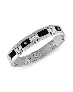 Men's Diamond (1/8 ct. t.w.) & Black Enamel Bracelet in Stainless Steel