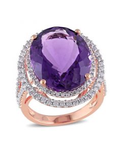 Amethyst (19-1/3 ct. t.w.) and Diamond (7/8 ct. t.w.) Double Halo Ring in 14k Rose Gold