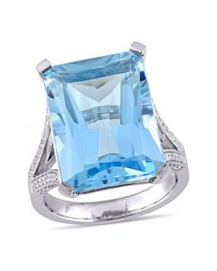 Blue Topaz (18 ct. t.w.) and Diamond (1/2 ct. t.w.) Octagon Ring in 14k White Gold