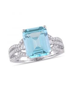 Blue Topaz (5-3/5 ct. t.w.) and Diamond (1/2 ct. t.w.) Interlaced Three-Row Ring in 14k White Gold