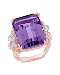 Amethyst (20 ct. t.w.) and Diamond (1-3/4 ct. t.w.) Multi-Shape Floral Ring in 14k Rose Gold