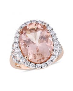 Morganite (9-3/4 ct. t.w.) and Diamond (1-2/5 ct. t.w.) Oval Halo Ring in 14k Rose Gold