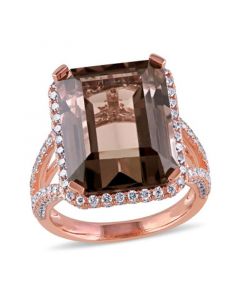 Smokey Quartz (12-1/2 ct. t.w.) and Diamond (1-1/2 ct. t.w.) Octagon Halo Ring in 14k Rose Gold