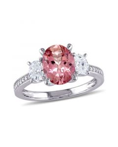 Pink Tourmaline (2 ct. t.w.) and Diamond (5/8 ct. t.w.) 3-Stone Ring in 14k White Gold