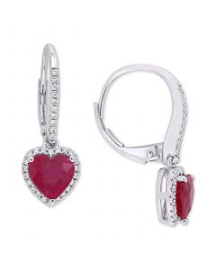 Ruby (2-1/10 ct. t.w.) & Diamond (1/4 ct. t.w.) Heart Leverback Drop Earrings in 14k White Gold