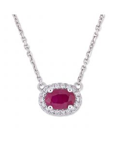 Ruby (3/5 ct. t.w.) & Diamond (1/10 ct. t.w.) Oval Halo 17" Pendant Necklace in 14k White Gold