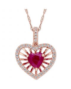 Ruby (1 ct. t.w.) & Diamond (1/4 ct. t.w.) Heart Spoke 17" Pendant Necklace in 14k Rose Gold