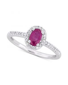 Ruby (5/8 ct. t.w.) & Diamond (1/8 ct. t.w.) Oval Halo Ring in 10k White Gold