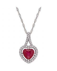 Ruby (1 ct. t.w.) & Diamond (1/6 ct. t.w.) Heart 17" Pendant Necklace in 14k White Gold