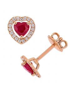 Ruby (1 ct. t.w.) & Diamond (1/5 ct. t.w.) Heart Halo Stud Earrings in 14k Rose Gold