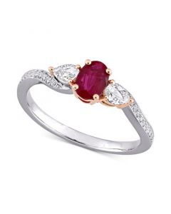 Ruby (7/8 ct. t.w.), White Sapphire (1/3 ct. t.w.) & Diamond (1/20 ct. t.w.) Ring in 14k White & Rose Gold