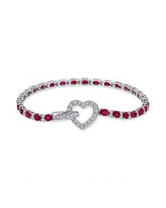 Ruby (5-5/8 ct. t.w.) & Diamond (3/4 ct. t.w.) Heart Link Bracelet in 18k White Gold