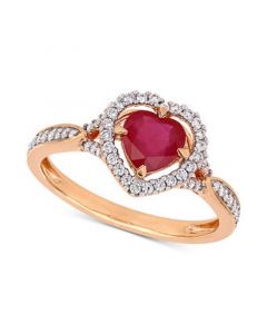 Ruby (1 ct. t.w.) & Diamond (1/4 ct. t.w.) Heart Halo Ring in 14k Rose Gold