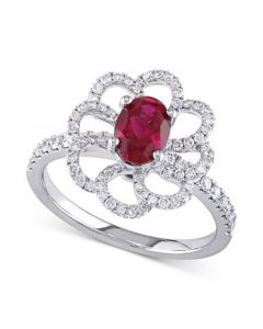 Ruby (1 ct. t.w.) & Diamond (5/8 ct. t.w.) Openwork Flower Ring in 14k White Gold