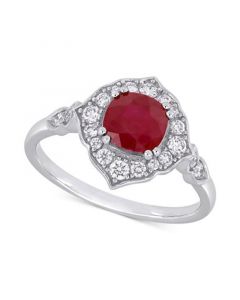 Ruby (1-1/4 ct. t.w.) & Diamond (1/3 ct. t.w.) Halo Ring in 14k White Gold