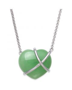 Dyed Jade Heart Crisscross Pendant Necklace in Sterling Silver, 17-1/2" + 2" extender