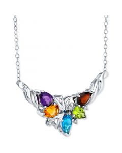 Multi-Gemstone (4-1/10 ct. t.w.) & Diamond (1/20 ct. t.w.) Cluster 18" Statement Necklace in Sterling Silver