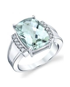 Green Quartz (5-5/8 ct. t.w.) & Diamond (1/10 ct. t.w.) Statement Ring in Sterling Silver