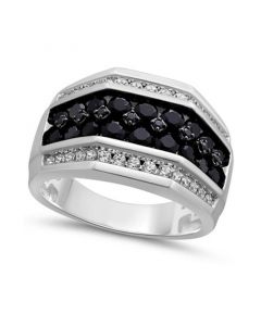 Men's Black & White Diamond Ring (2 ct. t.w.) in 10k White Gold