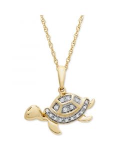 Diamond Turtle 18" Pendant Necklace (1/20 ct. t.w.) in 10k Gold, Created for Macy's